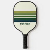 Groene Retro Vijf Over Striping Met Naam Pickleball Paddle (Voorkant)