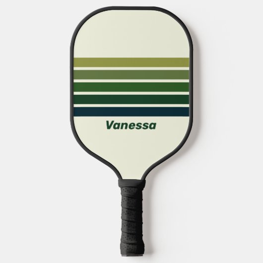 Groene Retro Vijf Over Striping Met Naam Pickleball Paddle (Voorkant)