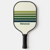 Groene Retro Vijf Over Striping Met Naam Pickleball Paddle (Achterkant)
