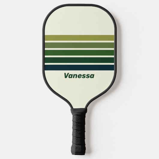 Groene Retro Vijf Over Striping Met Naam Pickleball Paddle (Achterkant)