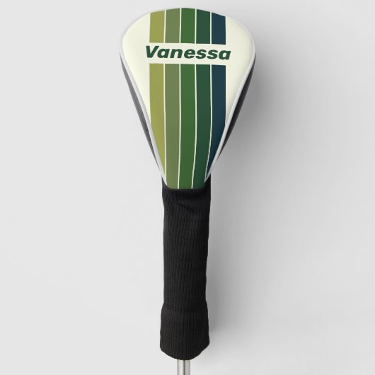 Groene Retro Vijf Pin Gestreepte met Naam Golfheadcover (Voorkant)