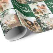 Groene Retro Vrolijk Kerstfeest Familie 3 Fotocoll Cadeaupapier (Rol Hoek)