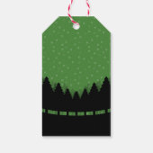 Groene retro Vrolijke Kerstmis met pijnbomen en sn Cadeaulabel (Achterkant)