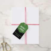 Groene retro Vrolijke Kerstmis met pijnbomen en sn Cadeaulabel (Met Touw)