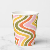 Groene Retro Wave Groovy Bloem 40e Verjaardag Papieren Bekers (Achterkant)