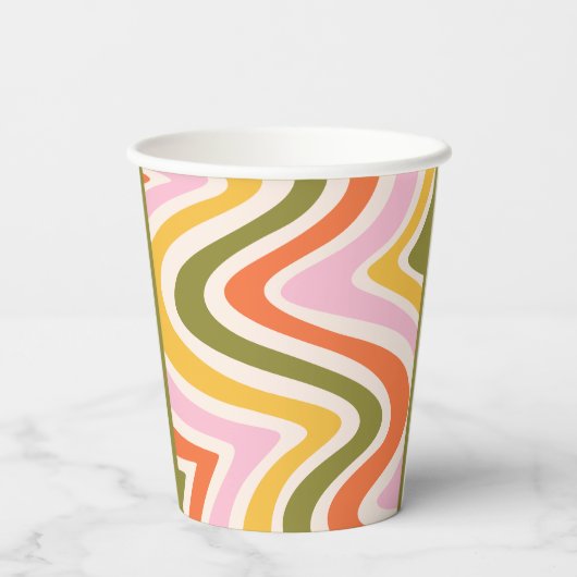 Groene Retro Wave Groovy Bloem 40e Verjaardag Papieren Bekers (Achterkant)