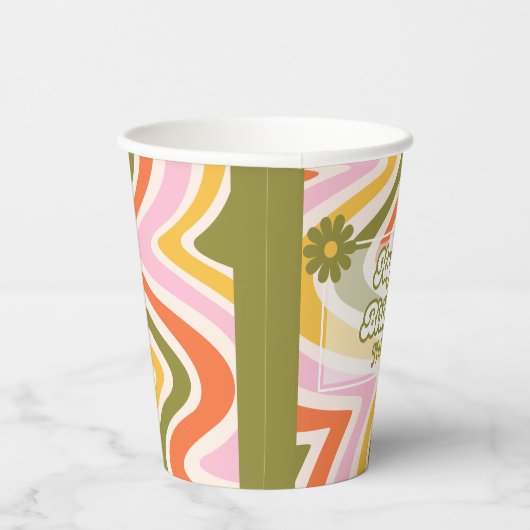 Groene Retro Wave Groovy Bloem 40e Verjaardag Papieren Bekers (Rechts)