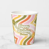 Groene Retro Wave Groovy Bloem 40e Verjaardag Papieren Bekers (Voorkant)