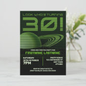 Groene Retrowave 30e Verjaardagsfeestuitnodiging Kaart (Staand voorkant)