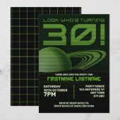 Groene Retrowave 30e Verjaardagsfeestuitnodiging Kaart (Voorkant / Achterkant)