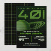 Groene Retrowave 40e Verjaardagsfeestuitnodiging Kaart (Voorkant / Achterkant)