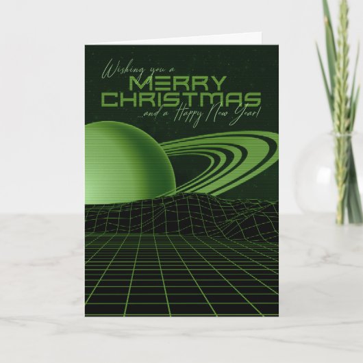 Groene Retrowave Kerst Kaart (Voorkant)