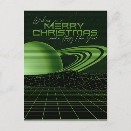 Groene retrowave Kerstmis Briefkaart (Voorkant)