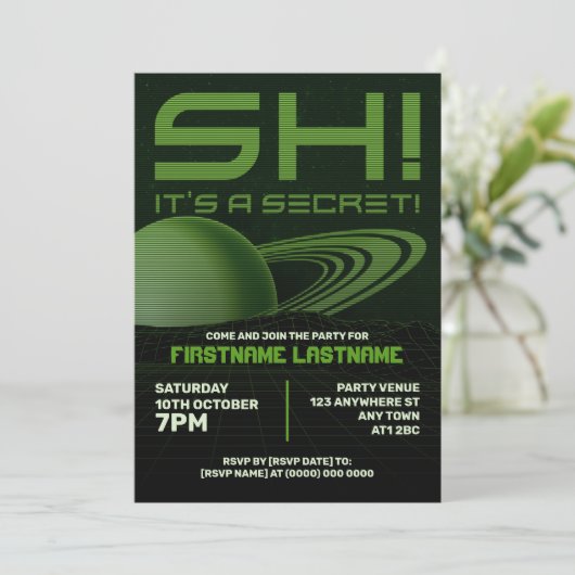 Groene Retrowave Verrassingsverjaardagsfeest Uitno Kaart (Staand voorkant)