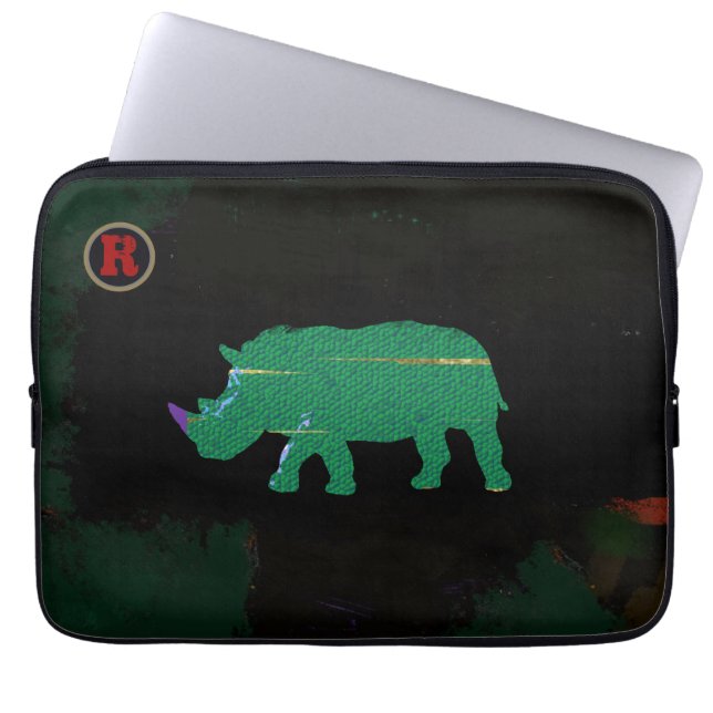 groene rhinodierkunst laptop sleeve (Voorkant)