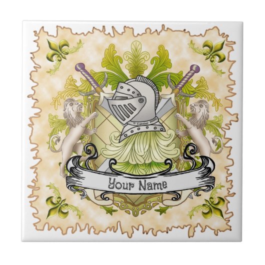 Groene Ridder Familie Crest Achternaam Tegeltje (Voorkant)