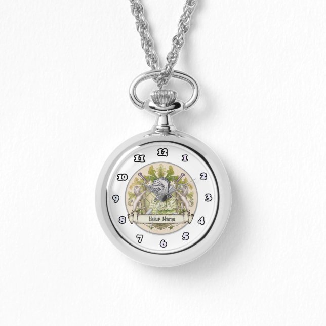 Groene Ridder Familiewapen Achternaam Horloge (Voorkant)