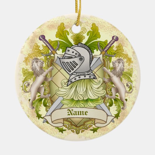 Groene Ridder Familiewapen Achternaam Keramisch Ornament (Voorkant)