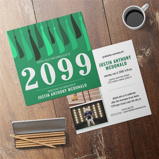 Groene rij met twee-foto's Afstuderen Tassels Kaart