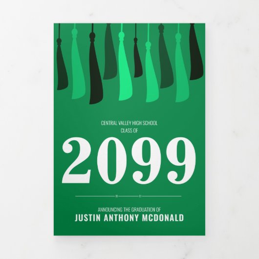 Groene rij Tassels 3-foto-Afstuderen Drieluik Uitnodiging (Cover)