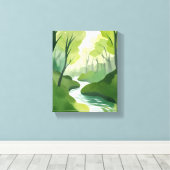 Groene rivier | Waterverfschilderij van bos Canvas Afdruk (Insitu (Houten vloer))