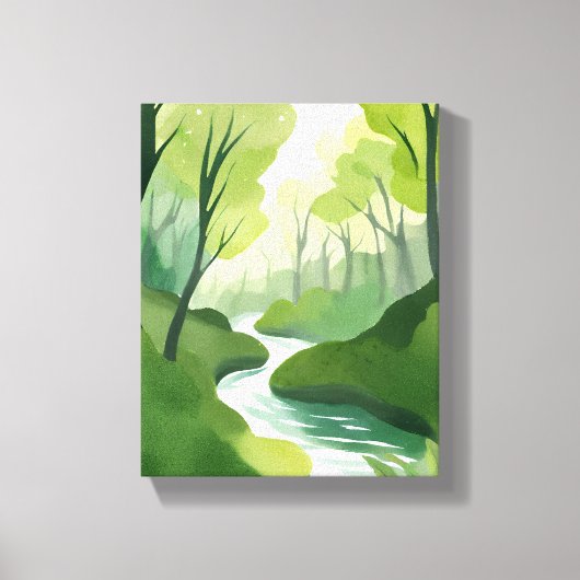 Groene rivier | Waterverfschilderij van bos Canvas Afdruk (Voorkant)