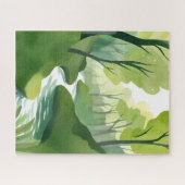 Groene Rivier | Waterverfschilderij van bos Legpuzzel (Horizontaal)