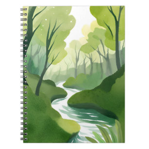 Groene Rivier   Waterverfschilderij van Bos Notitieboek