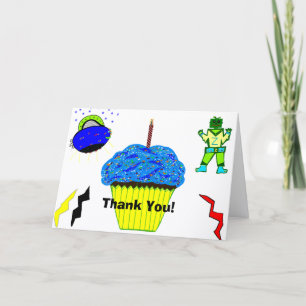 Groene Robot Jongen Blauwe Cupcake Verjaardag Kaart