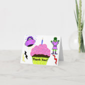 Groene Robot Meisje Roze Ruimteschip Cupcake Bedan Bedankkaart (Voorkant)