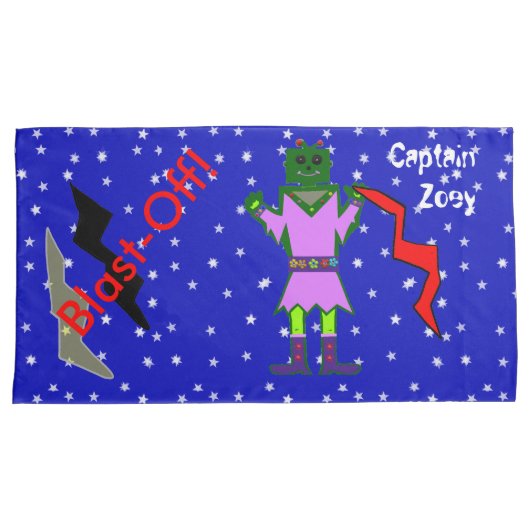 Groene Robot Meisje Ruimteschepen Kinder King Kussensloop (Voorkant-Rechts)