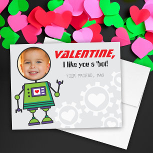 Groene Robot Valentijnsdag Jongen Foto Klaslokaal Feestdagenkaart