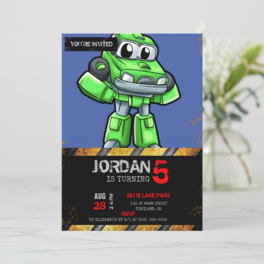 Groene robotauto-cartoon - Kies achtergrondkleur Kaart (Staand voorkant)