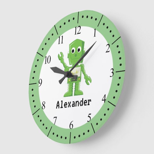 Groene robotkinderen illustratie grote klok (Hoek)