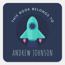 Groene Rocket Spaceship Space Theme Boys Bookplaat