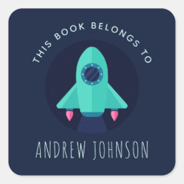Groene Rocket Spaceship Space Theme Boys Bookplaat Vierkante Sticker
