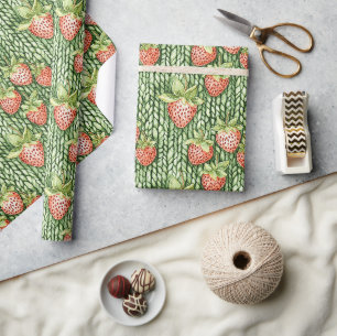 Groene Rode Aardbeien Fruit Verjaardag Cadeaupapier