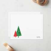 Groene, rode aquarel bomen briefkaart (Voorkant / Achterkant in situ)