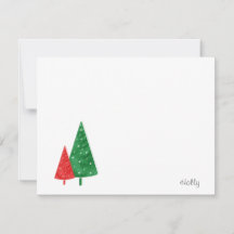 Groene, Rode Aquarel Bomen Briefkaart