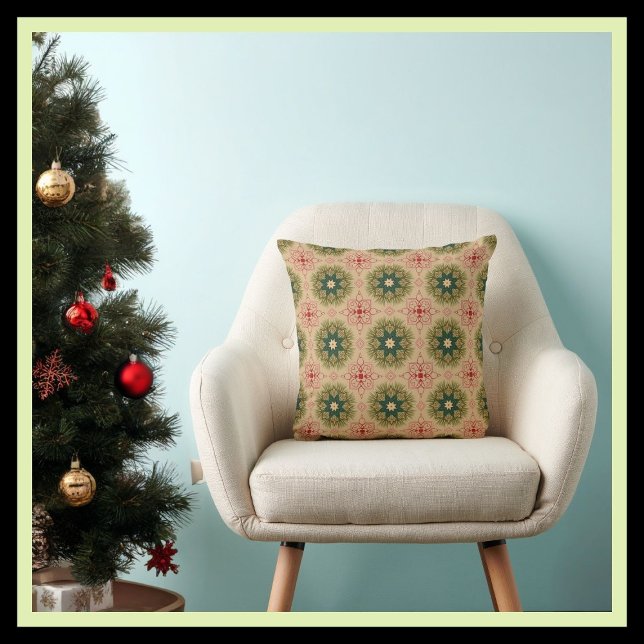 Groene Rode Beige Rustieke Vintage Stijl Kussen (Creator heeft geüpload)