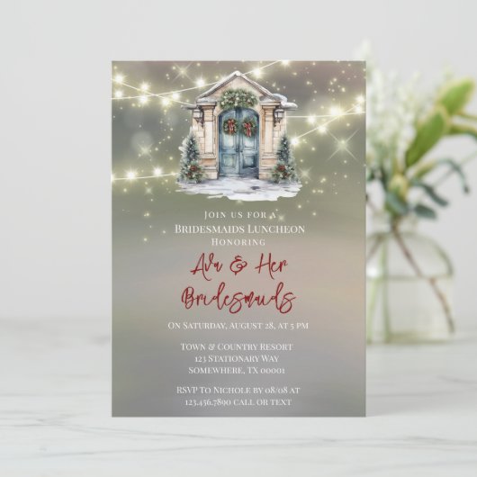 Groene Rode Berry Decor Deur Licht Bruidsmeisjes L Kaart (Staand voorkant)