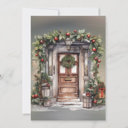 Groene Rode Berry Decor Deur Licht Trouwdouche Kaart (Achterkant)