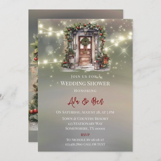 Groene Rode Berry Decor Deur Licht Trouwdouche Kaart (Voorkant / Achterkant)