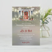 Groene Rode Berry Decor Deur Licht Trouwen Kaart (Staand voorkant)