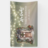 Groene rode bes versierde deur licht bruiloft spandoek (Verticaal)