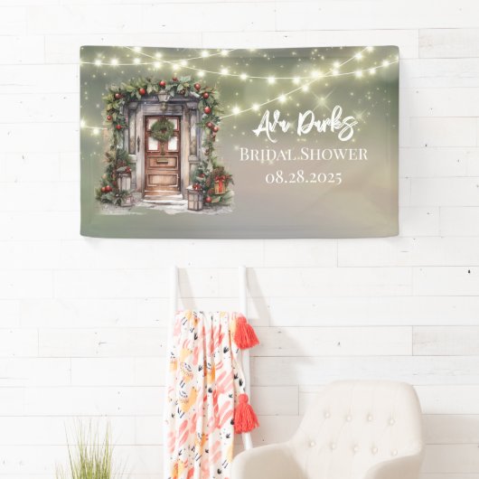 Groene rode bes versierde deur licht bruiloftsshow spandoek (Insitu)