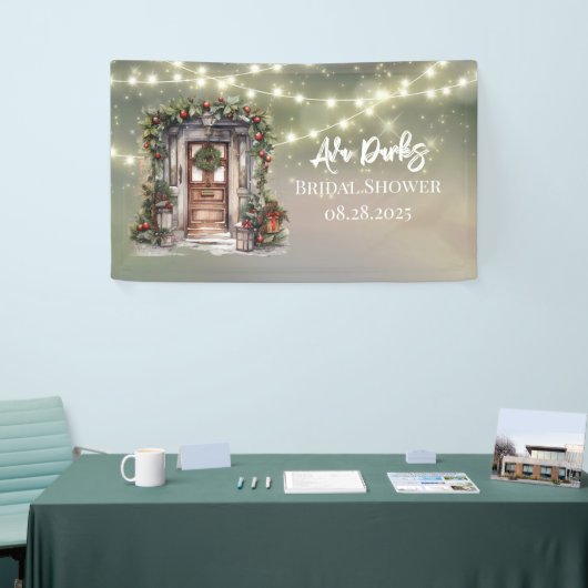 Groene rode bes versierde deur licht bruiloftsshow spandoek (Beurs)