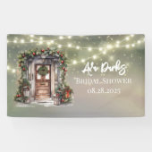 Groene rode bes versierde deur licht bruiloftsshow spandoek (Horizontaal)