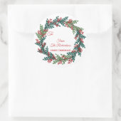 Groene rode bessen krans naam kerstcadeau ronde sticker (Tas)