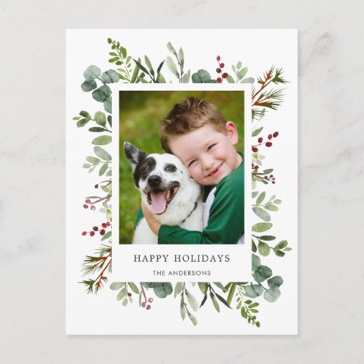 Groene rode bessen vakantie foto kerstkaart feestdagenkaart (Voorkant)